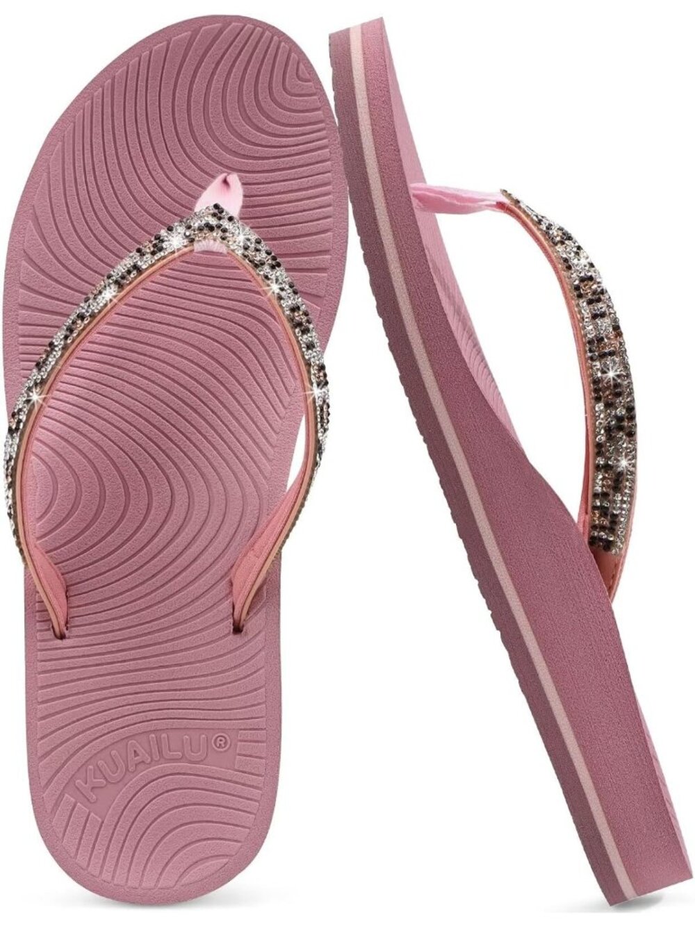 🆕Women's Pink Rhinestone Flip Flops Arch Support Yoga Mat Cushion Sandals